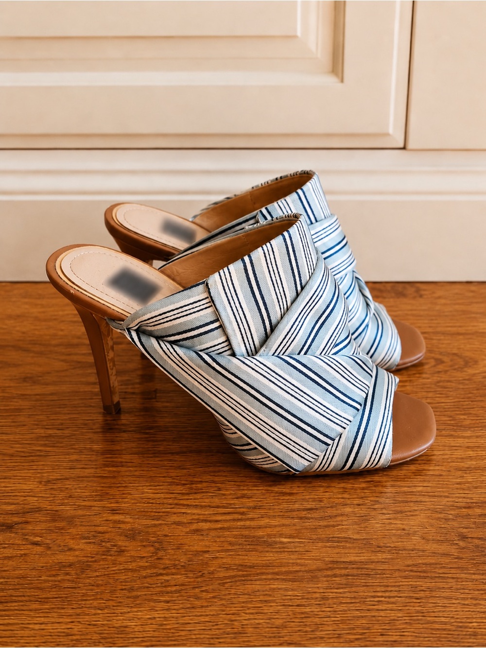 Striped Blue Twisted Mule Heels by White House Black Market